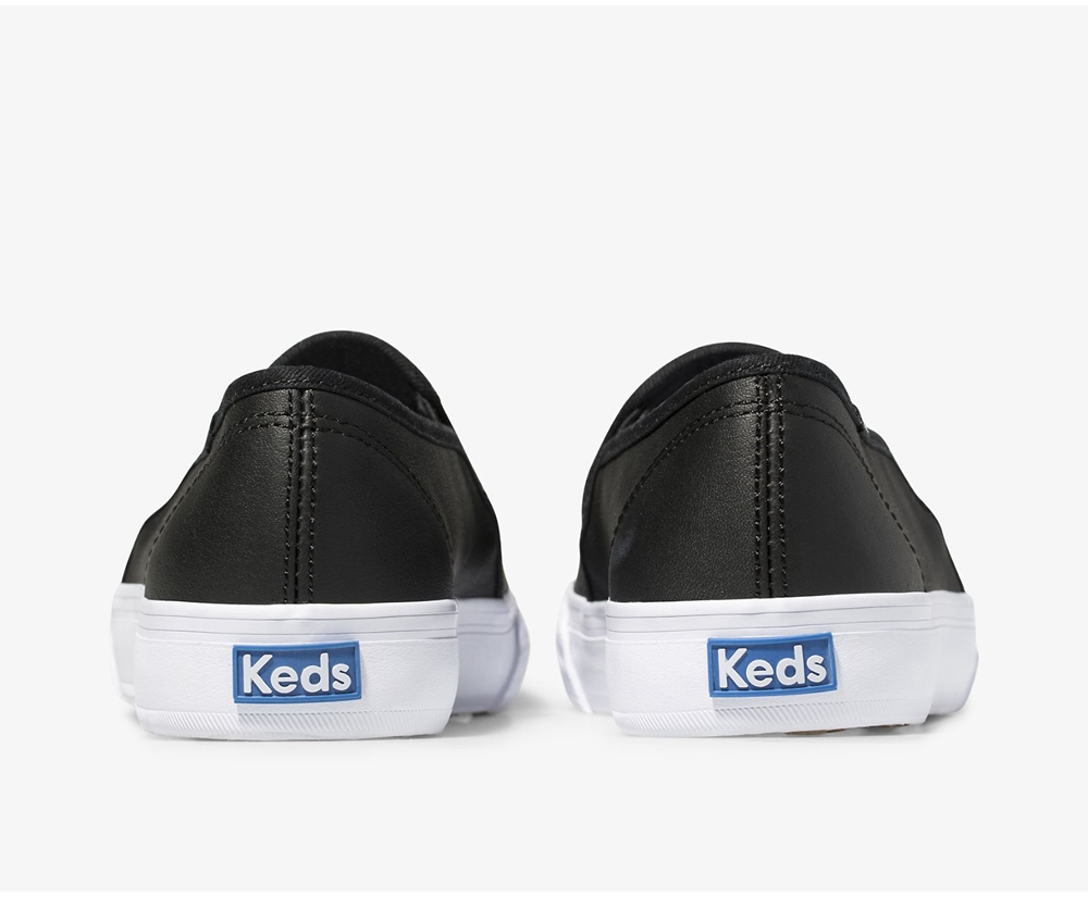 Womens Keds Slip Ons - Double Decker Leather - Black - 5839-TEHSY